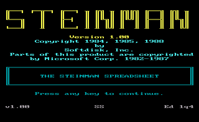 Steinman 1.00 for DOS - Splash